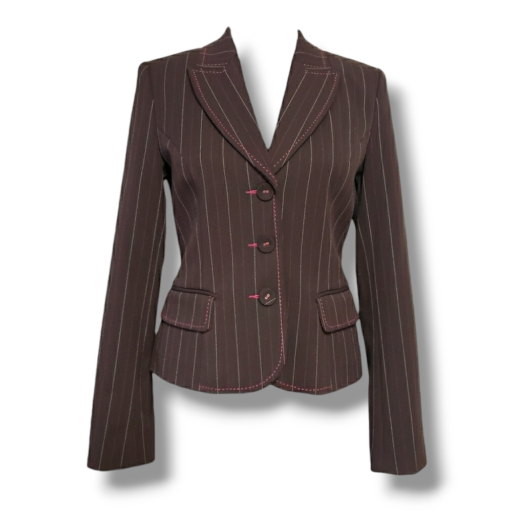 RW&Co. Tailored Slim Fit Single-breasted Blazer in Brown & Pink Pinstripe